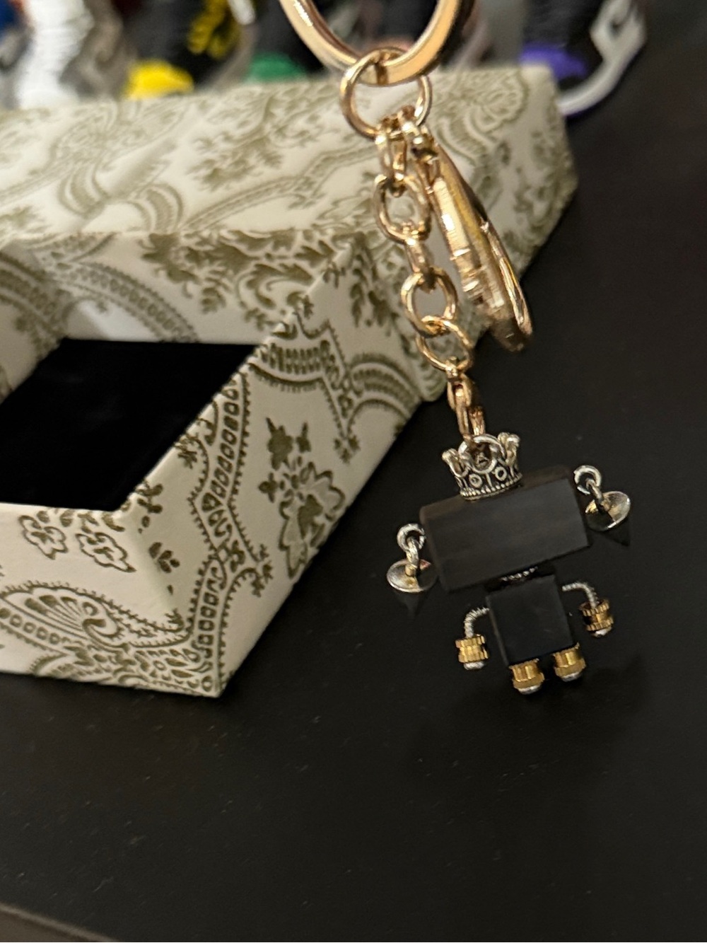Gold Tone Keychain Charm with Crown and Wing Accent - handcrafted original - Picture 4 of 5